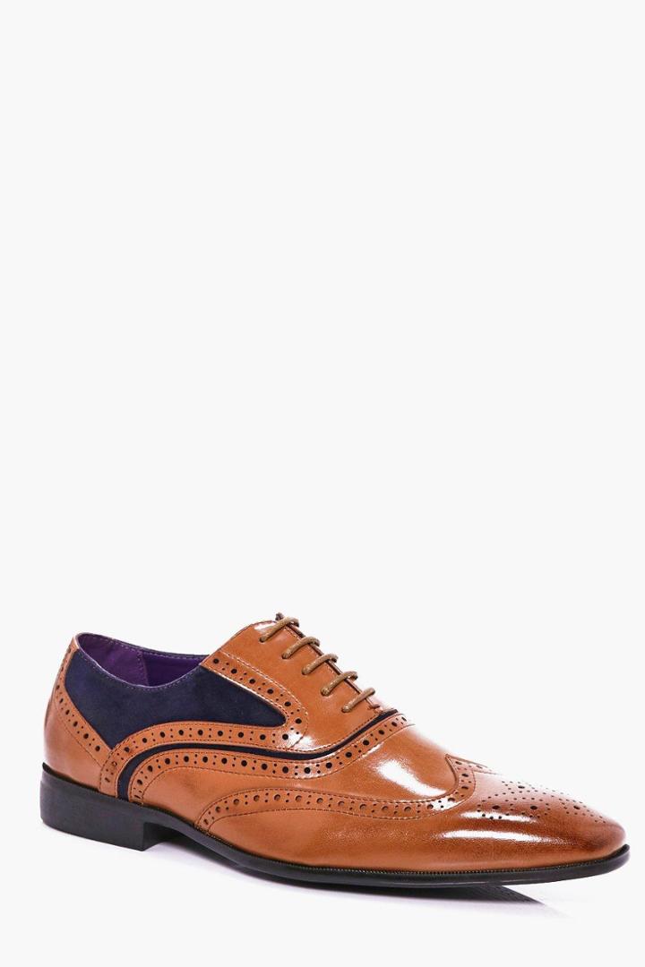 Boohoo Mixed Panel Brogue Tan