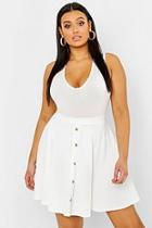 Boohoo Plus Button Front Ribbed Skater Mini Skirt