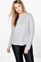 Boohoo Plus Amerie Cut Out Neck Rib Knit Top Dove