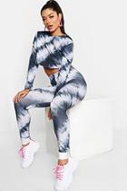 Boohoo Diagonal Faux Tie Dye Crop Top With Hood