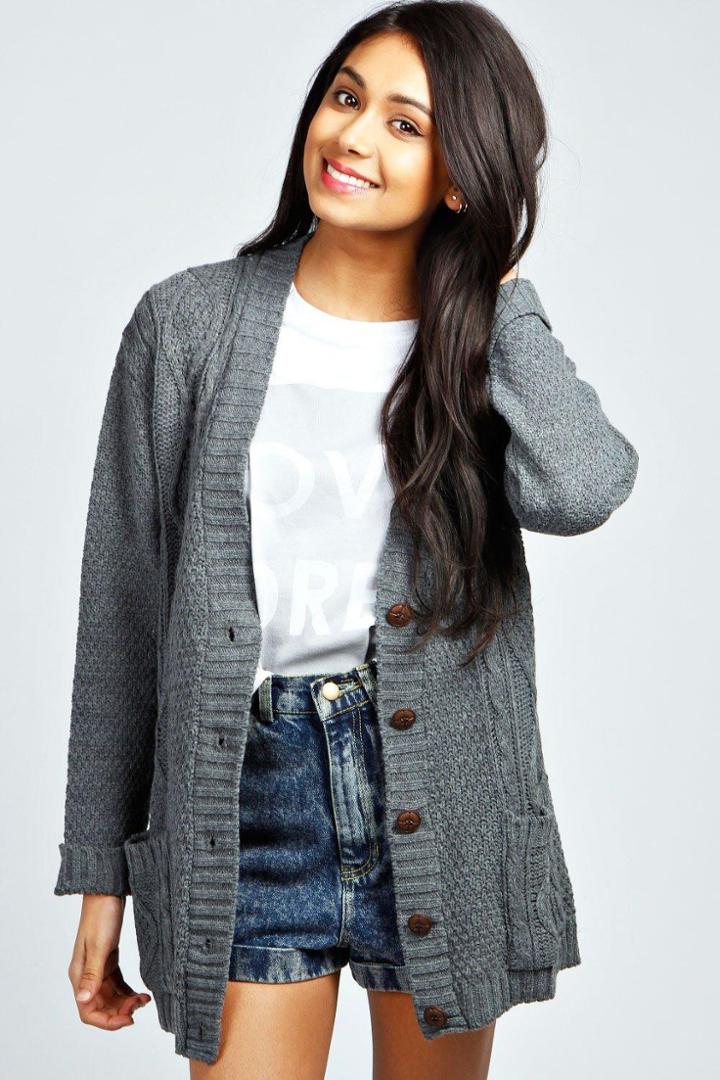Boohoo Daisy Boyfriend Cardigan Charcoal
