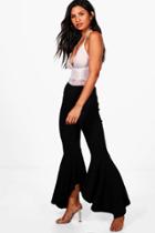 Boohoo Eden Dipped Ruffle Hem Crepe Skinny Trousers Black