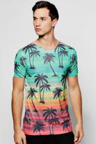 Boohoo Sunset Palm Sublimation T Shirt Multi