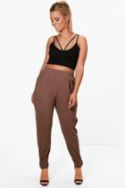 Boohoo Plus Zoe Formal Pleated Cuff Trouser Mocha