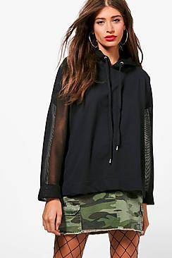 Boohoo Emilia Fishnet Panel Hoody