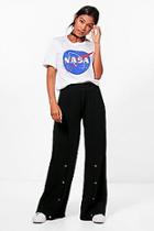 Boohoo Annie Popper Front Crepe Wide Leg Trousers