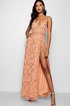 Boohoo Kayley Plunge Wrap Sequin Maxi Dress