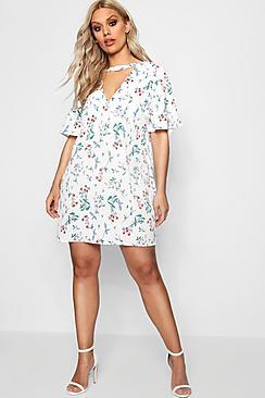 Boohoo Plus Printed Choker Detail Shift Dress