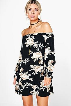 Boohoo Lauren Floral Off Shoulder Shift Dress