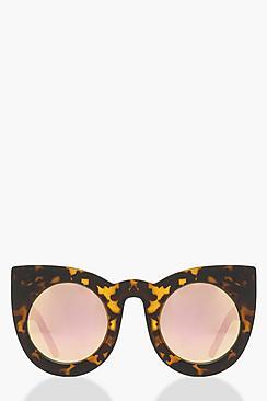 Boohoo Mirrored Lens Tortoiseshell Cat Eye Sunglass