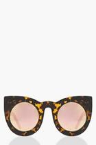 Boohoo Mirrored Lens Tortoiseshell Cat Eye Sunglass