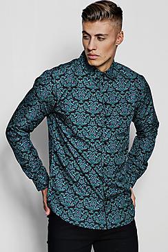 Boohoo Ornate Print Long Sleeve Shirt