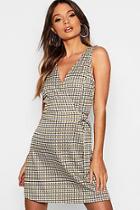 Boohoo Checked V-neck Wrap D Ring Detail Skater Dress