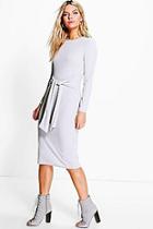 Boohoo Antoinette Tie Front Rib Midi Dress