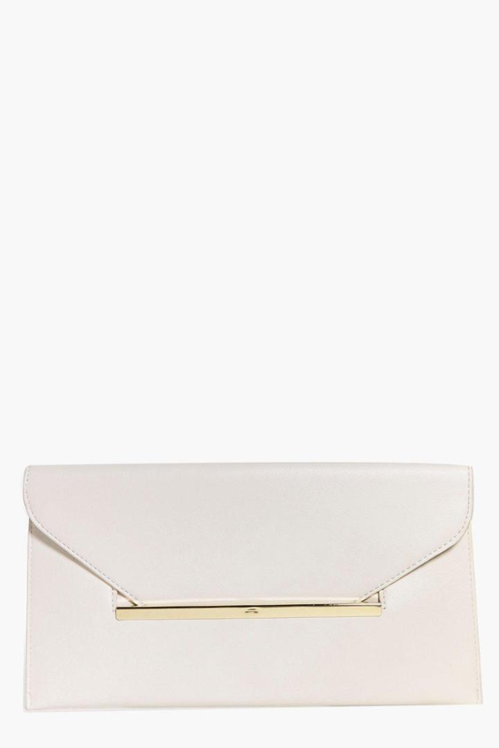 Boohoo Freya Metal Slot Envelope Clutch Bag Cream