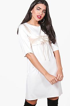 Boohoo Lola Corset 2 In 1 T-shirt Dress