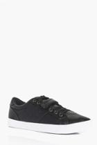Boohoo Lace Up Trainers With Velcro Strap Black