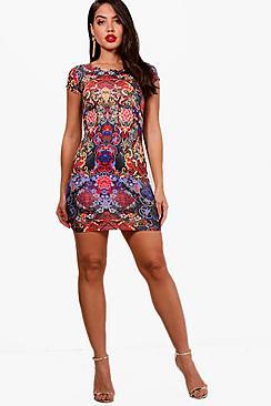 Boohoo Amilie Mix Print Cap Sleeve Bodycon Dress