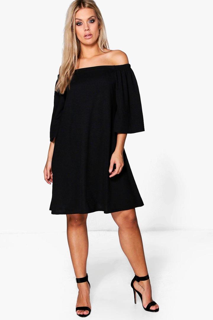 Boohoo Plus Maya Off The Shoulder Swing Dress Black