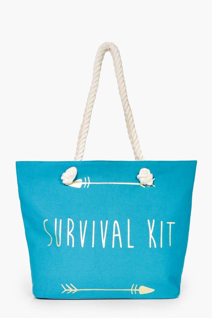 Boohoo Alyssa Survival Kit Arrows Beach Bag Turquoise