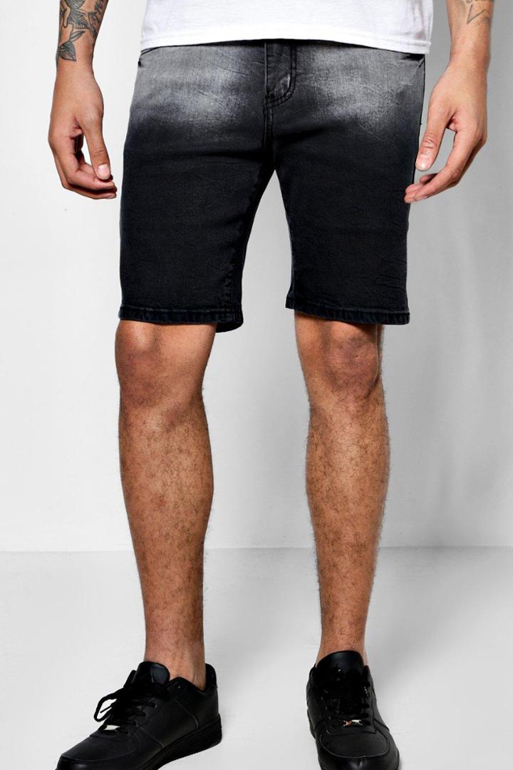Boohoo Skinny Stretch Dip Dye Denim Shorts Grey
