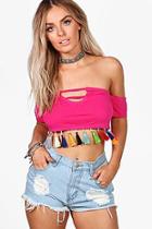 Boohoo Brooke Caged Off The Shoulder Festival Tassel Bandeau
