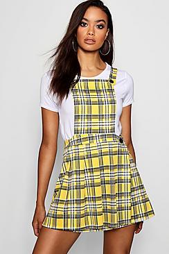 Boohoo Bright Tartan Jersey Pinafore Dress