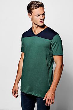 Boohoo V-neck Colour Block T-shirt