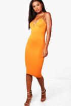 Boohoo Fiona Double Strap Structured Midi Dress Orange