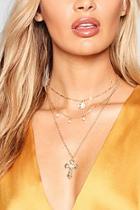 Boohoo Cross Pendant Layered Necklace