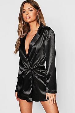 Boohoo Satin Blazer Playsuit