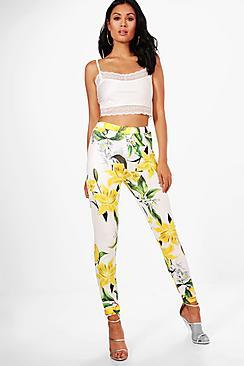 Boohoo Eva Lemon Print Stretch Skinny Trousers