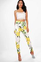 Boohoo Eva Lemon Print Stretch Skinny Trousers