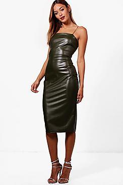 Boohoo Pu Square Neck Midi Dress