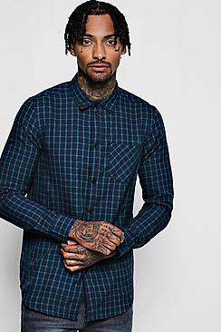 Boohoo Navy Long Sleeve Regular Fit Check Shirt