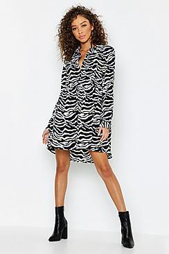 Boohoo Zebra Print Shirt Dress