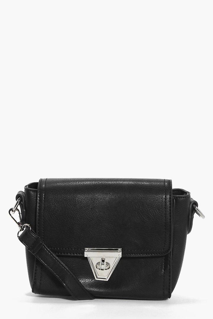 Boohoo Millie Mini Lock Front Cross Body Bag Black