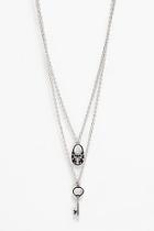 Boohoo Two Row Lock And Key Necklace