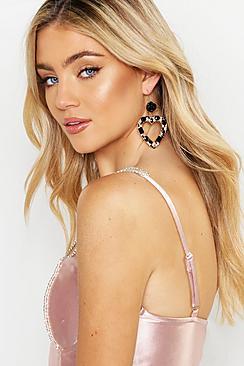 Boohoo Statement Mixed Stone + Heart Drop Earrings