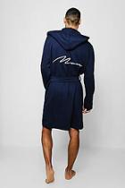 Boohoo Jersey Fleece Hooded Man Embroidered Robe