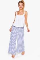 Boohoo Lola Ruffle Tank Top + Stripe Trouser Night Set Blue