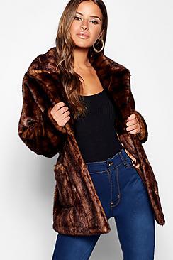 Boohoo Petite Luxe Pocket Detail Faux Fur Coat