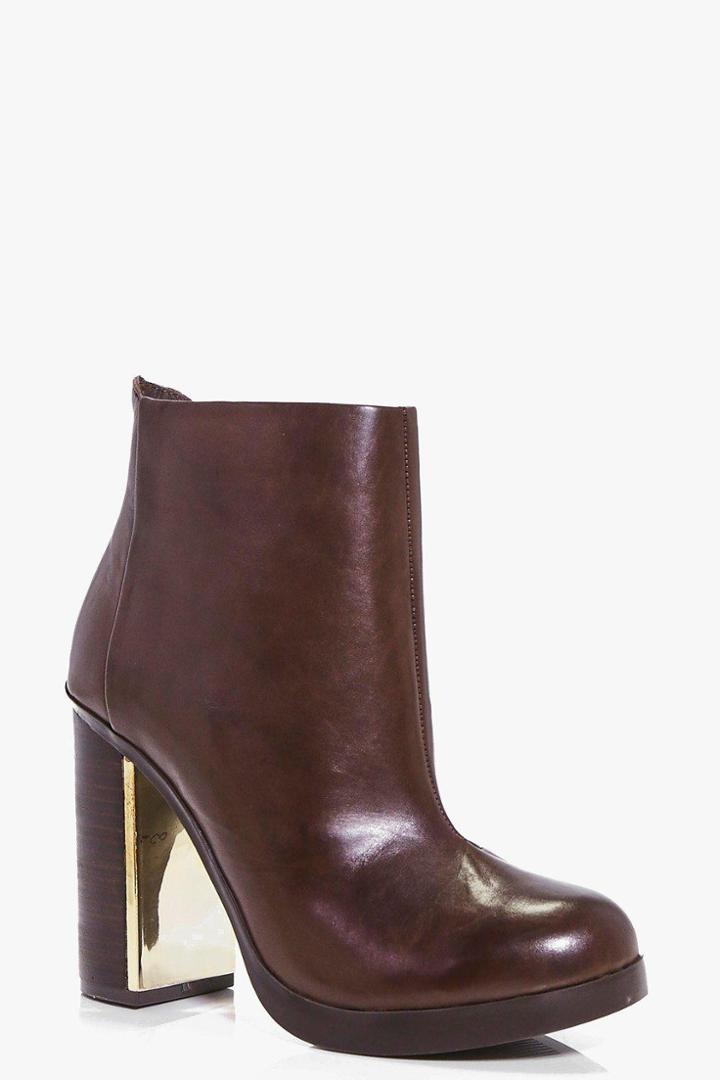 Boohoo Laura Boutique Leather Platform Block Heel Chocolate
