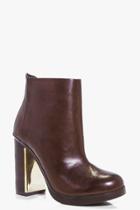 Boohoo Laura Boutique Leather Platform Block Heel Chocolate