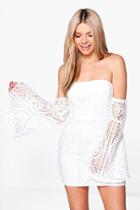 Boohoo Boutique Marie Flared Sleeve Bodycon Dress Ivory