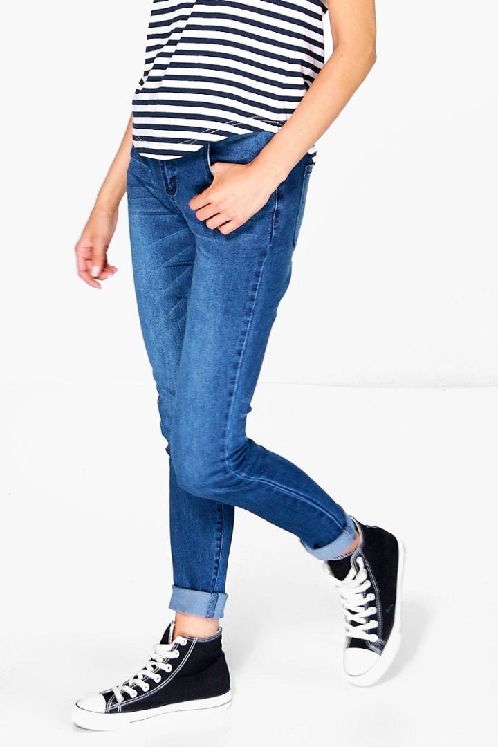 Boohoo Isla Indigo Mid Rise Skinny Jeans Indigo