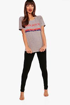 Boohoo Rosie 'bonjour' Tee & Legging Set