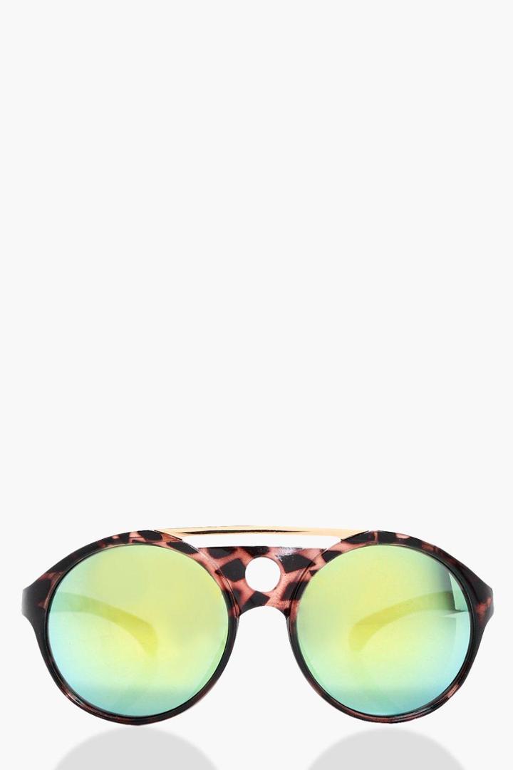 Boohoo Anna Brow Bar Rounded Sunglasses Brown