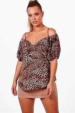 Boohoo Plus Emilia Leopard Print Wrap Top