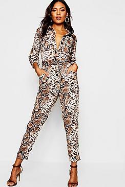 Boohoo Snake Print Utility Cargo Pocket Boiler Suit